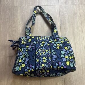 VERA BRADLEY "Indigo Pop" Floral Blue Carry Tote Bag Quilted Woven Colorful